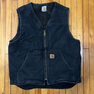 Carhartt V26 Black Sherpa Lined Duck Canvas Work Vest Mens Medium
